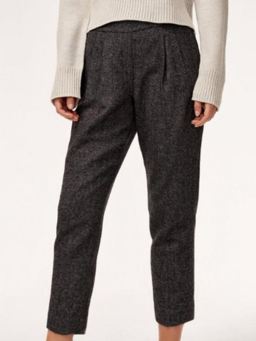 EUC Aritzia Cohen Wool Blend Tweed Cropped Trouser Black Gray 4